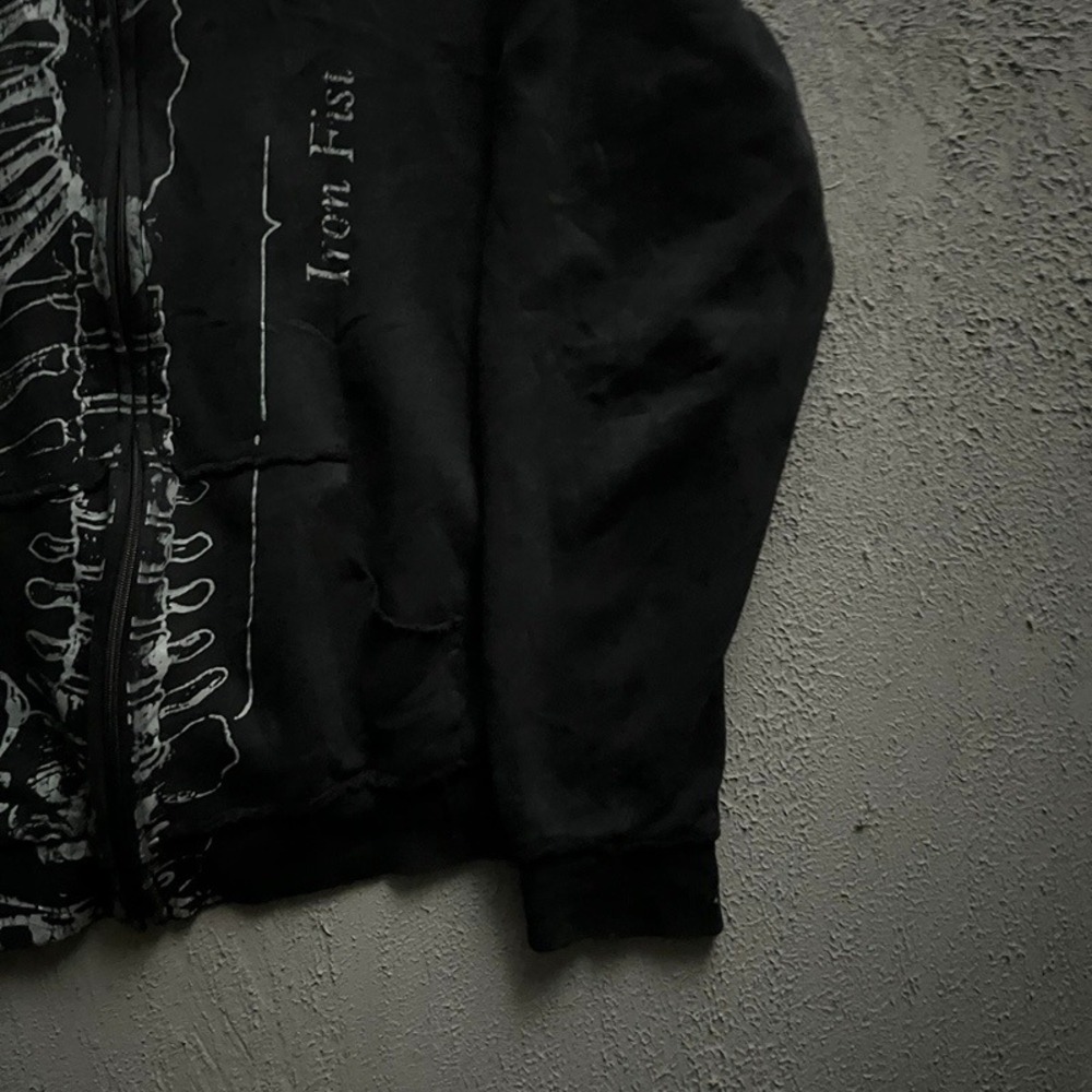 Vintage Iron Fist Zip Up Sweatshirt Medium Black 2000s Y2K Skeleton - Picture 4 of 10
